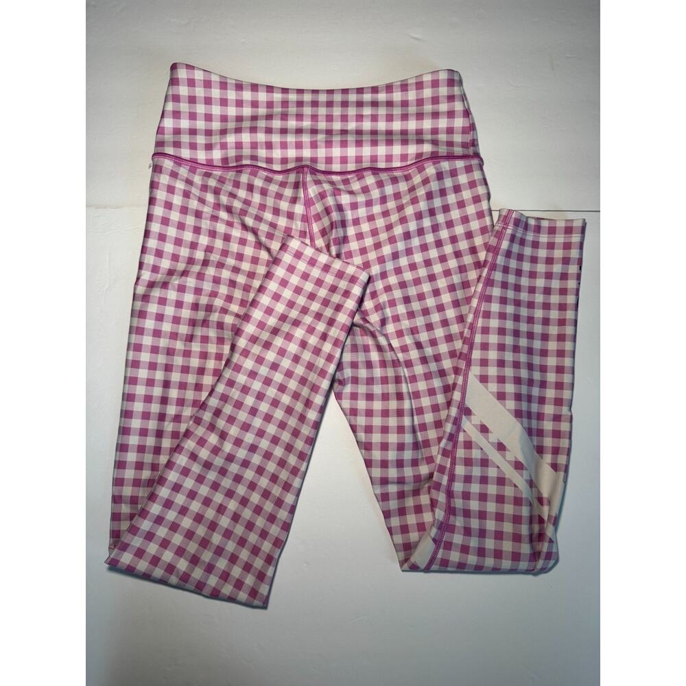 Peloton Leggings Womens Medium Pink Gingham Check High Rise Athletic Yoga Pants - Picture 4 of 5